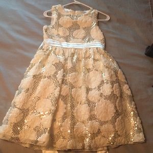 Girls formal dress Ivory color with gold sequins
